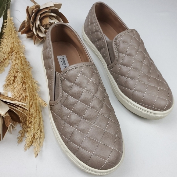 🔴 STEVE Madden Quilted Lether Grey Tan Loafers 6m - Picture 8 of 13